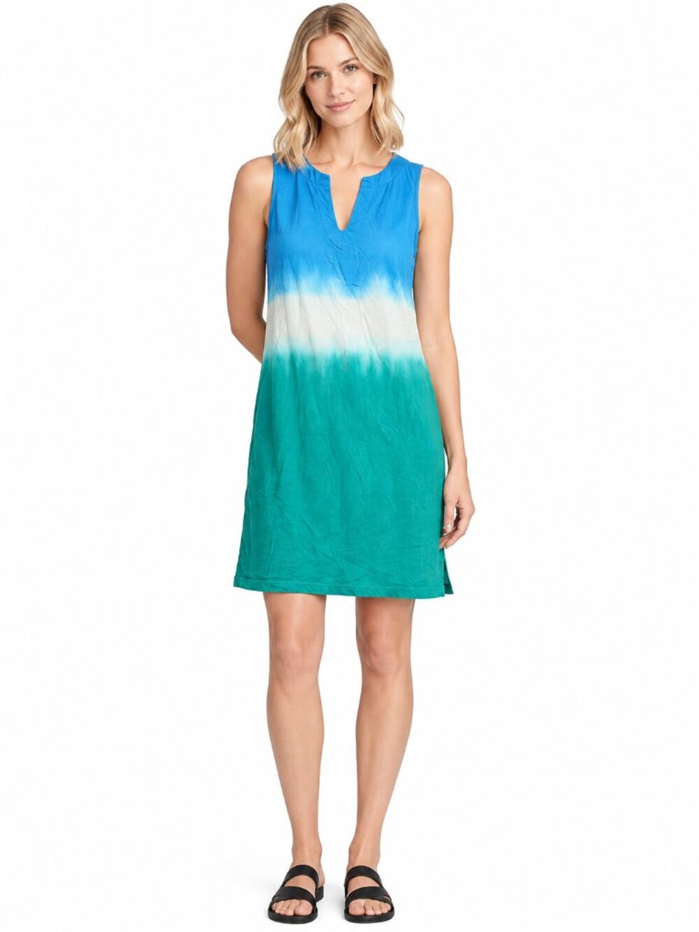 2/$30 Lands' End Cotton Jersey Sleeveless Swim Cover-up Dress Ombre TD #A4396